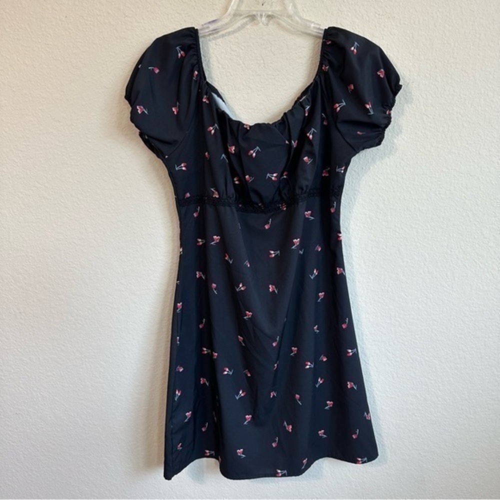 Black & Red Floral Dress Short Sleeve Plus Size Tulip Print Trendy Romantic